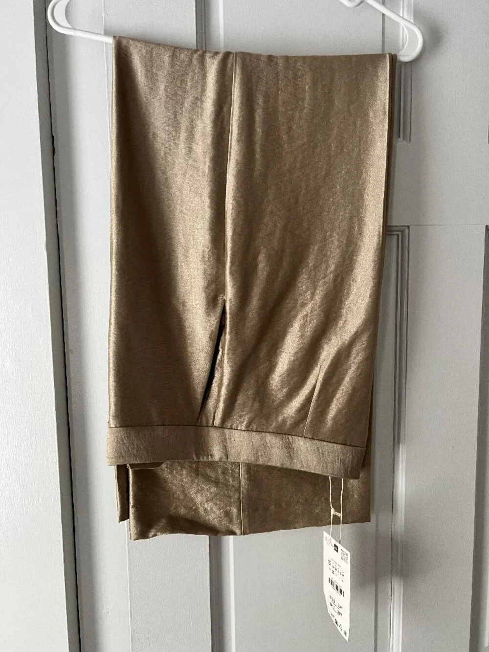 Zara High-Waisted Straight Leg Pant Soft Gold NWT Size S - Picture 5 of 5